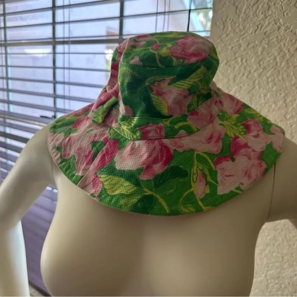 Janie and Jack Sun‎ Hat Girls 4-5 Pink Floral Seersucker Bow Summer